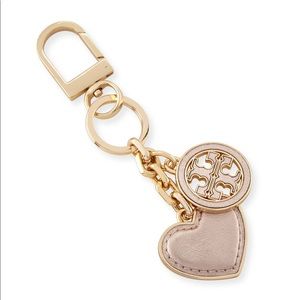 Rose Gold Tory Burch Logo and Heart Keyfob